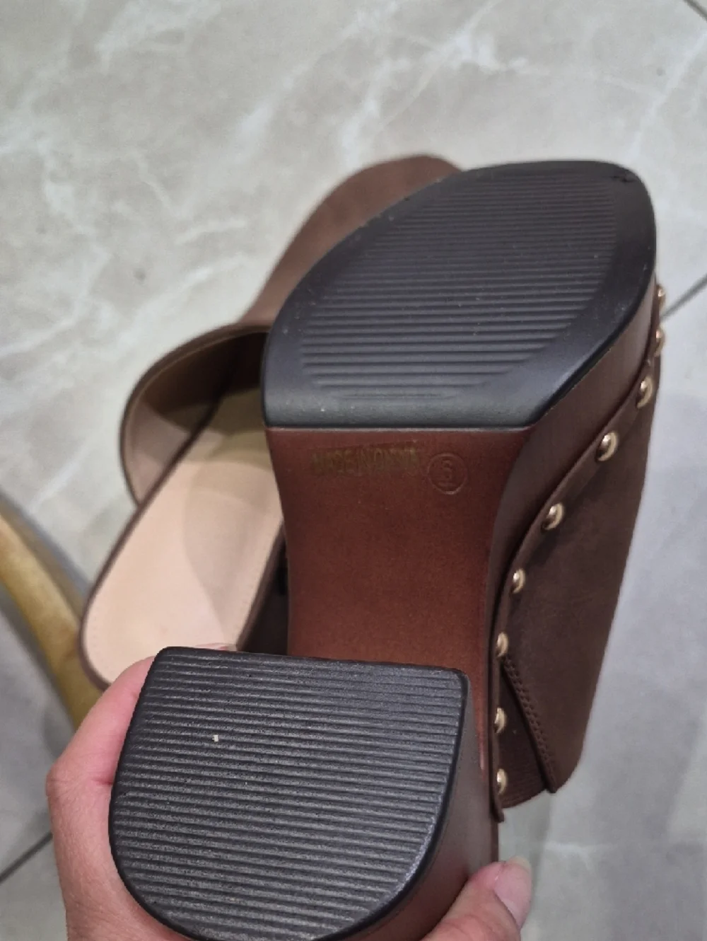 Brown Studded Platform Clog Mules - Picture 7 of 9